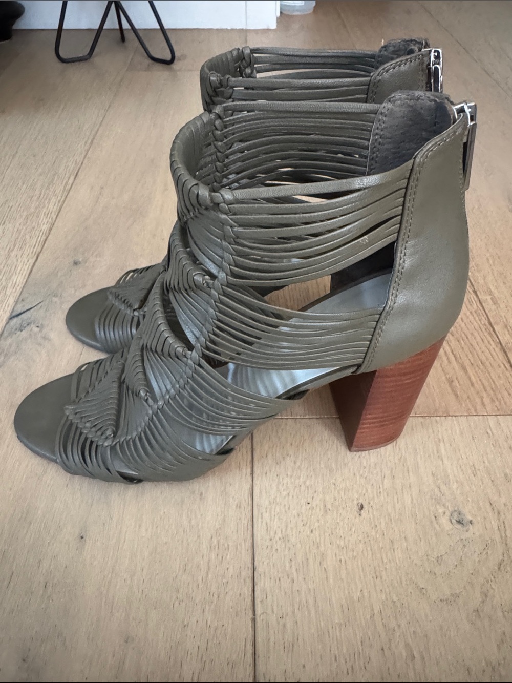 1. State Olive Green Strappy Block Heel Sandals